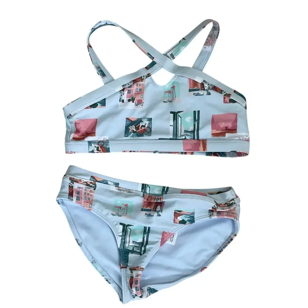 Abercrombie Kids 2 Piece Bikini Swimsuit Set Size 9/10 Coastal Print